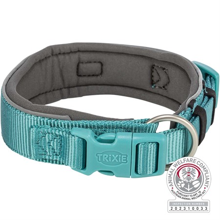 (BV)Premium halsband, X-bred, XS-S: 27-35 cm/25 mm, aqua/grafit
