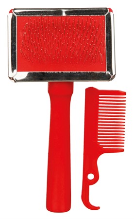 Karda, trähandtag, med renskam, 6×13 cm