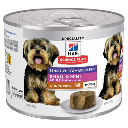 Hills Canine Adult Sen.Stomach & Skin Mousse S & Mini Turkey 12x200g