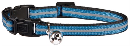 Katthalsband Reflexstrip, dubbelspänne, bjällra. Nylon. Bl. frg