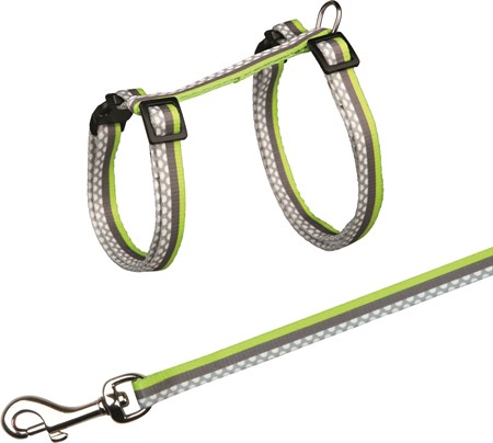 Kattsele+koppel, 27-45 cm/10 mm. 120 cm, nylon, bl. färger