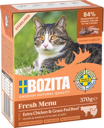 Bozita Katt Sterilised, Tetra Bitar i gelé kyckl/nötkött 370 g