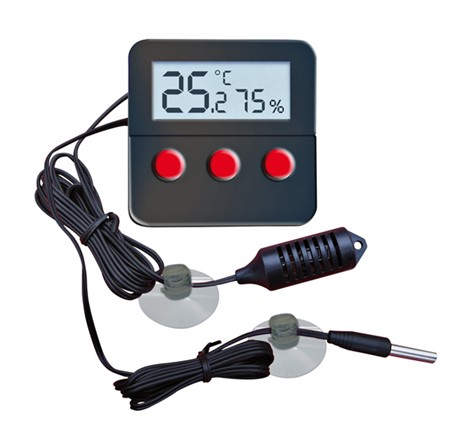 Digital thermo-/hygrometer med fjärrgivare, 6×6 cm