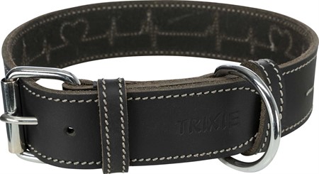 (BV)Rustic råläder, halsband Heartbeat, S-M: 34-40 cm/30 mm, svart