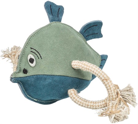 Fisk, läderleksak, läder/rep, 28 cm